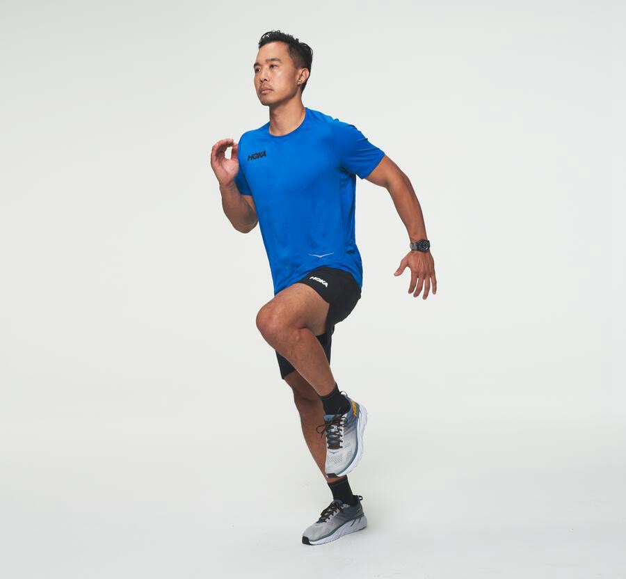 Top Hoka One One Hombre - Performance Short Sleeve - Azules - AKQ102396